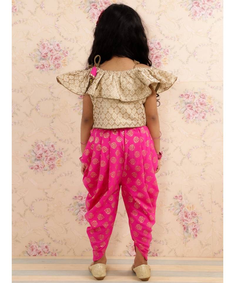 Frill Top With Dhoti Gold