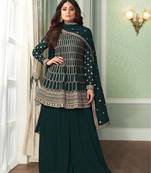 Green Faux georgette Sharara style suit with Embroidery Work