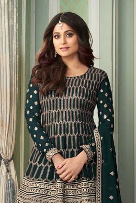 Green Faux georgette Sharara style suit with Embroidery Work 2