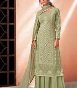 olive pure viscose embroidered semi stitched top & bottom with dupatta