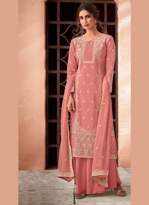 pink pure viscose embroidered semi stitched top & bottom with dupatta 1