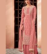 pink pure viscose embroidered semi stitched top & bottom with dupatta