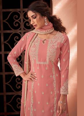 pink pure viscose embroidered semi stitched top & bottom with dupatta 2