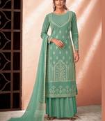 green pure viscose embroidered semi stitched top & bottom with dupatta