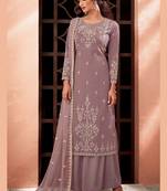 lavender pure viscose embroidered semi stitched top & bottom with dupatta
