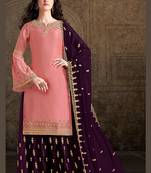 pink satin embroidered semi stitched top & bottom with dupatta