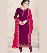 purple faux georgette embroidered semi stitched top & bottom with dupatta