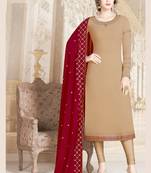 cream faux georgette embroidered semi stitched top & bottom with dupatta