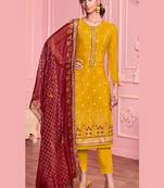 yellow georgette embroidered semi stitched top & bottom with dupatta
