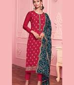 pink georgette embroidered semi stitched top & bottom with dupatta