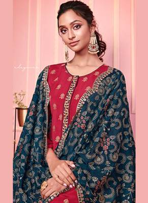 pink georgette embroidered semi stitched top & bottom with dupatta 2