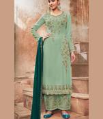 turquoise georgette embroidered semi stitched top & bottom with dupatta