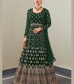 green faux georgette embroidered semi stitched top & bottom with dupatta