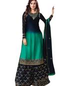 green georgette embroidered semi stitched top & bottom with dupatta