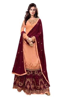 Orange georgette embroidered semi stitched top & bottom with dupatta 1