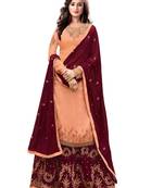 Orange georgette embroidered semi stitched top & bottom with dupatta