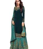blue georgette embroidered semi stitched top & bottom with dupatta