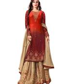 orange georgette embroidered semi stitched top & bottom with dupatta