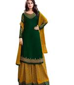 green georgette embroidered semi stitched top & bottom with dupatta