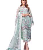 green net embroidered semi stitched top & bottom with dupatta