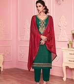 green georgette embroidered semi stitched top & bottom with dupatta