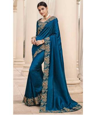 Blue Pure Silk Embroidery Saree With Blouse Piece 1