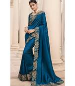 Blue Pure Silk Embroidery Saree With Blouse Piece