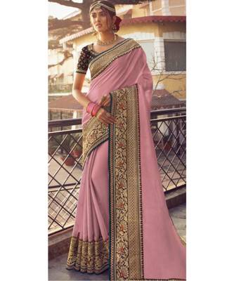Peach Tasar Silk Designer Havy Saree With Blouse Piece 1