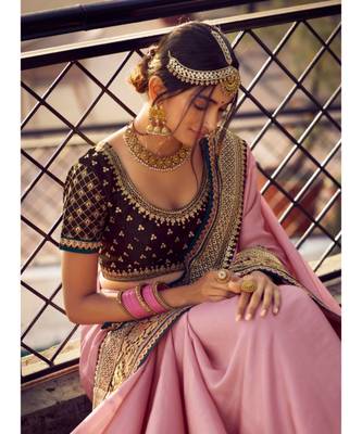 Peach Tasar Silk Designer Havy Saree With Blouse Piece 2