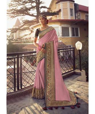 Peach Tasar Silk Designer Havy Saree With Blouse Piece 3