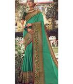 Teal green Tasar Silk Designer Havy Saree With Blouse Piece