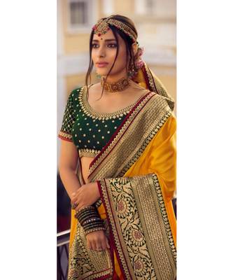 Yellow Tasar Silk Designer Havy Saree With Blouse Piece 3
