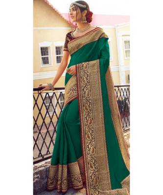 Green Tasar Silk Designer Havy Saree With Blouse Piece 1