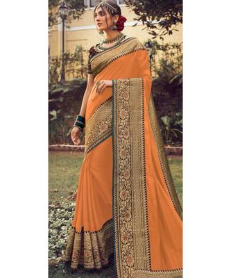 Orange Tasar Silk Designer Havy Saree With Blouse Piece 1