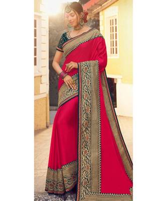 Red Tasar Silk Designer Havy Saree With Blouse Piece 1