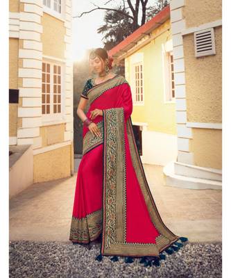 Red Tasar Silk Designer Havy Saree With Blouse Piece 2