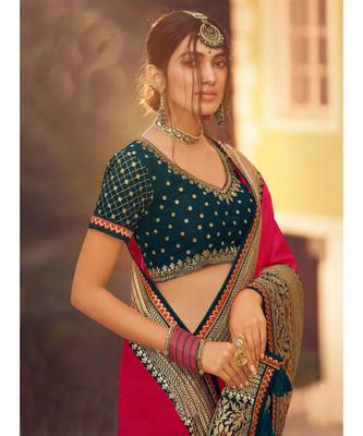 Red Tasar Silk Designer Havy Saree With Blouse Piece 3