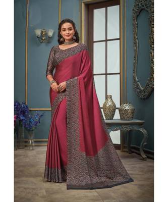 Pink Juliet Chiffon Border Work Saree With Blouse Piece 1