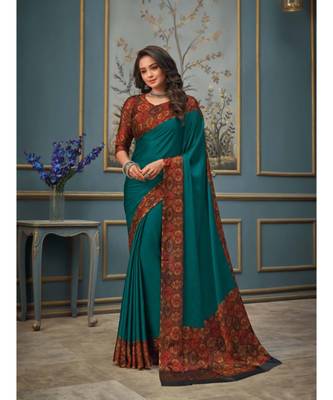 Sea green Juliet Chiffon Border Work Saree With Blouse Piece 1
