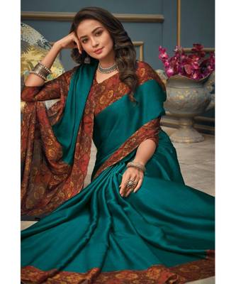 Sea green Juliet Chiffon Border Work Saree With Blouse Piece 2