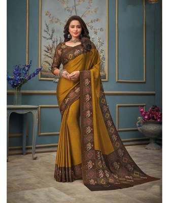 Yellow Juliet Chiffon Border Work Saree With Blouse Piece 1