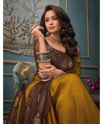 Yellow Juliet Chiffon Border Work Saree With Blouse Piece 2