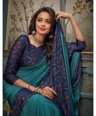 Sky Blue Juliet Chiffon Border Work Saree With Blouse Piece 2
