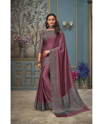 Peach Juliet Chiffon Border Work Saree With Blouse Piece 1