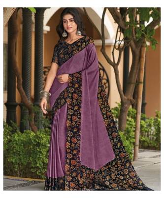 Purple Juliet Chiffon Border Work Saree With Blouse Piece 1