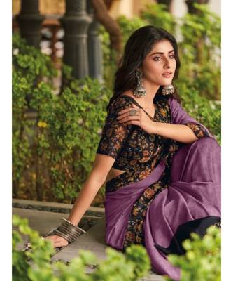 Purple Juliet Chiffon Border Work Saree With Blouse Piece 2