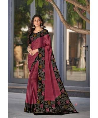 Peach Juliet Chiffon Border Work Saree With Blouse Piece 1