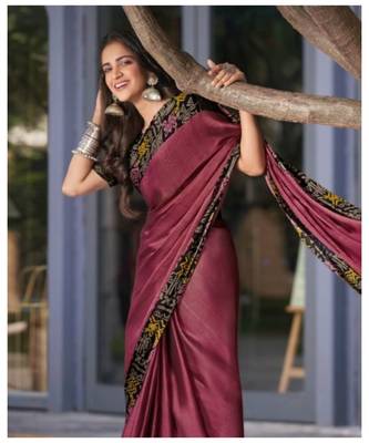 Peach Juliet Chiffon Border Work Saree With Blouse Piece 2