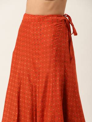 Women Green & Rust Foil Print Kurta with Skirt & Dupatta 5