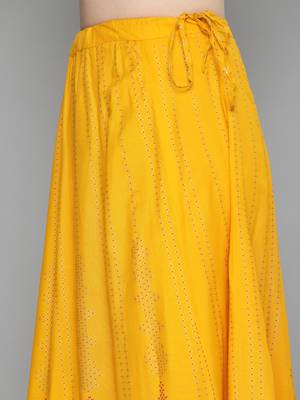 Kvsfab Mustard Color rayon Embroidered & sequnis work with gotta patti Foil print semi stitched kurta sets &dupatta 5